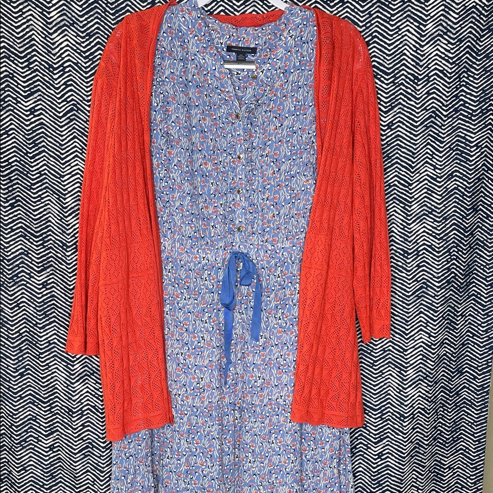 Tommy Hilfiger Blue and Coral Patterned Dress